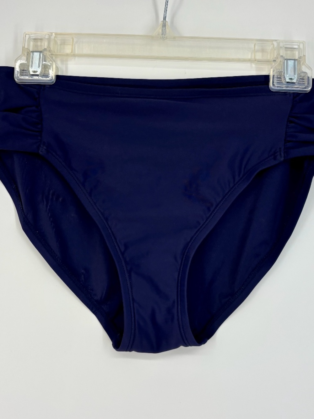 Aqua Green Womens Large 12 14 Bikini Swim Suit Bottoms Navy Blue Shirred Sides
